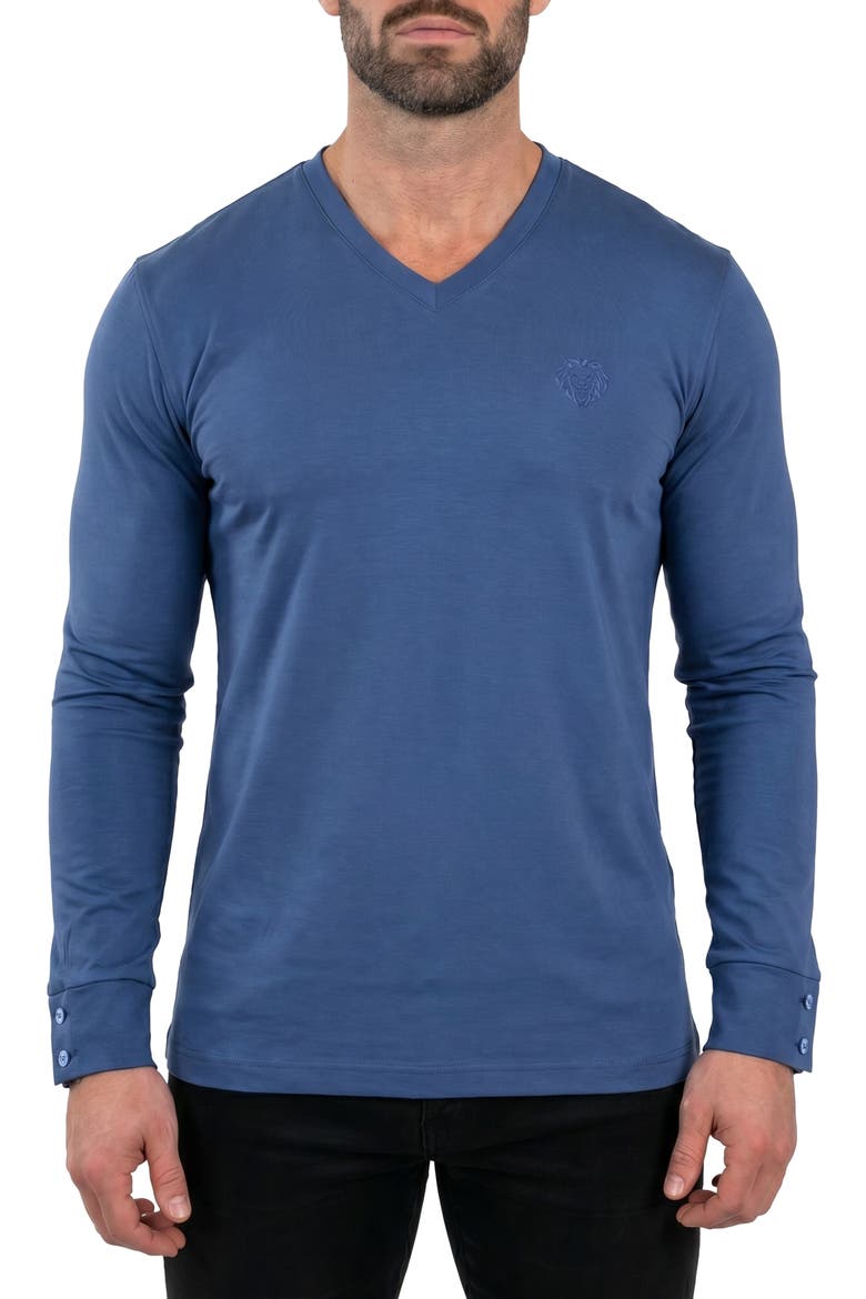 Rissa Long Sleeve V-Neck T-Shirt, Main, color, BLUE