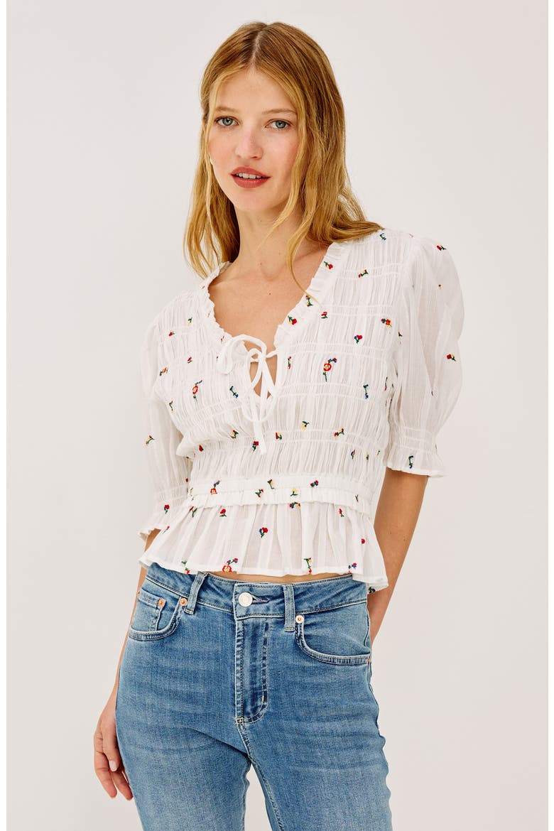 Fontaine Floral Smocked Cotton Top, Alternate, color, WHITE WILDFLOWERS