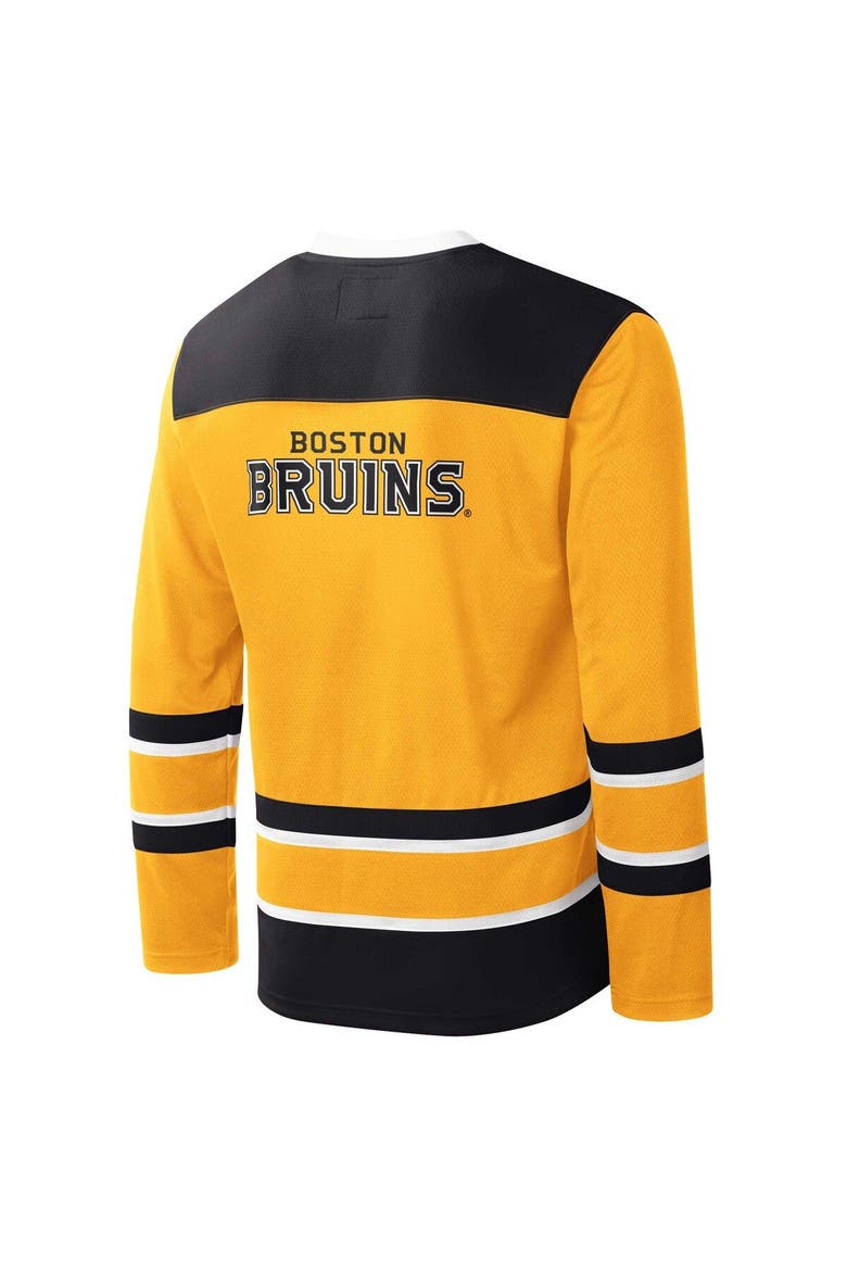 Men's Starter Gold/Black Boston Bruins Cross Check Jersey V-Neck Long Sleeve T-Shirt, Alternate, color, Gold