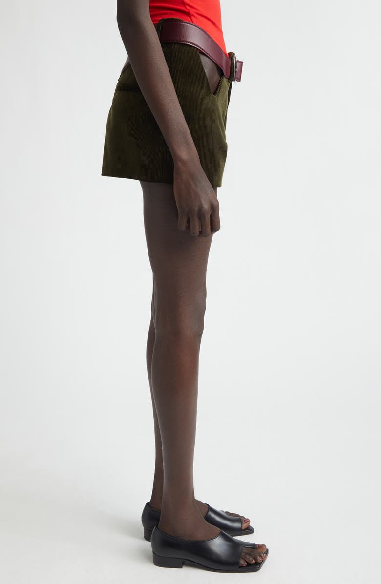 Jean Paul Gaultier The Curved Belted Corduroy Shorts, Alternate, color, Olive Green
