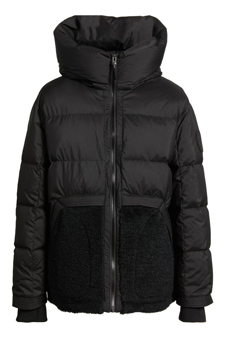 MetroPeak Ripstop & Fleece 700 Fill Power Down Puffer Jacket, Alternate, color, BLACK