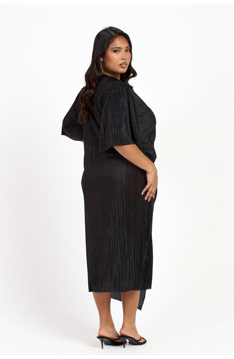 FASHION-SZN CURVE Ruched Side Flutter Sleeve Midi Dress, Alternate, color, Black