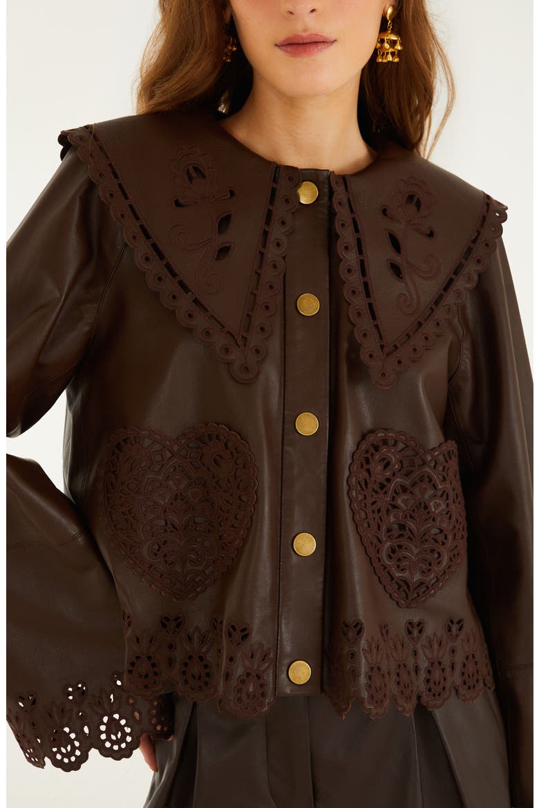 Hearts Richelieu Leather Jacket, Alternate, color, BROWN