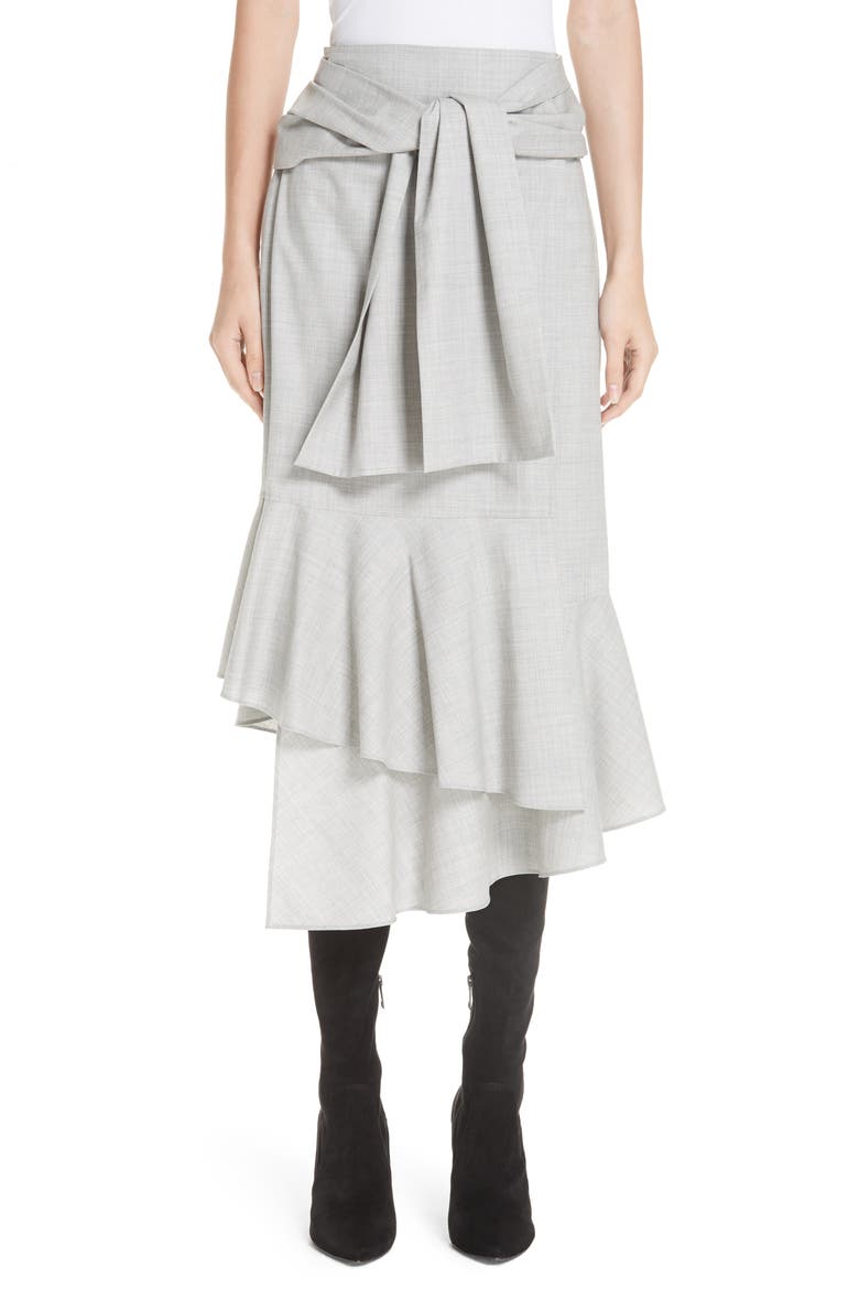 Ruffled Suiting Skirt, Main, color, GREY MELANGE