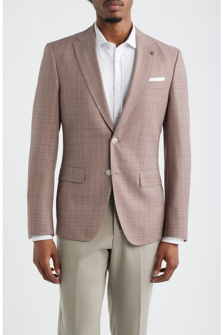 Hutson Slim Fit Red & Tan Plaid Slub Wool Sport Coat, Main, color, MEDIUM RED