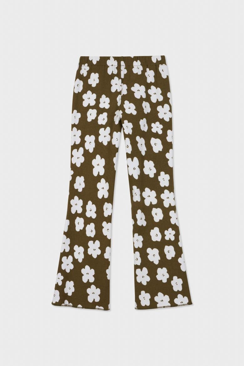 Organic Cotton Blend Flare Ribbed Pant, Alternate, color, Olive with flower print