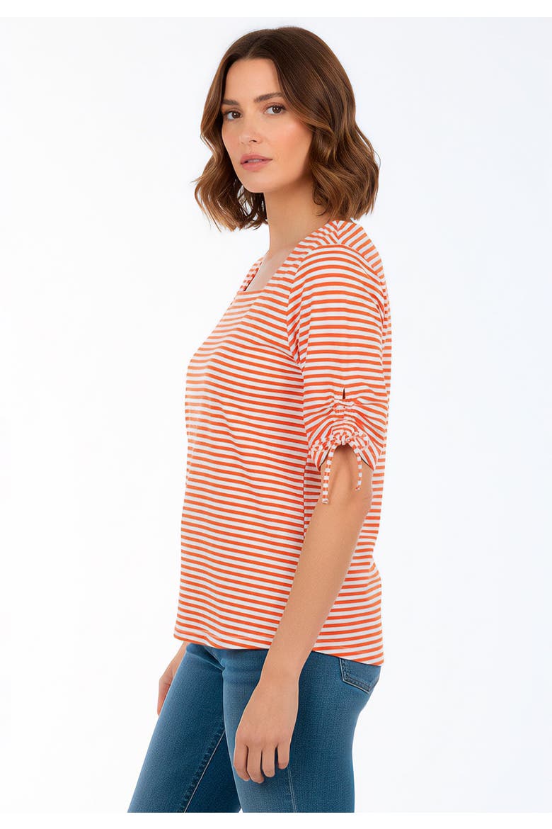 Stretch Cotton Tie Sleeve Square Neck Tee, Alternate, color, BURNT RED FEEDER STRIPE