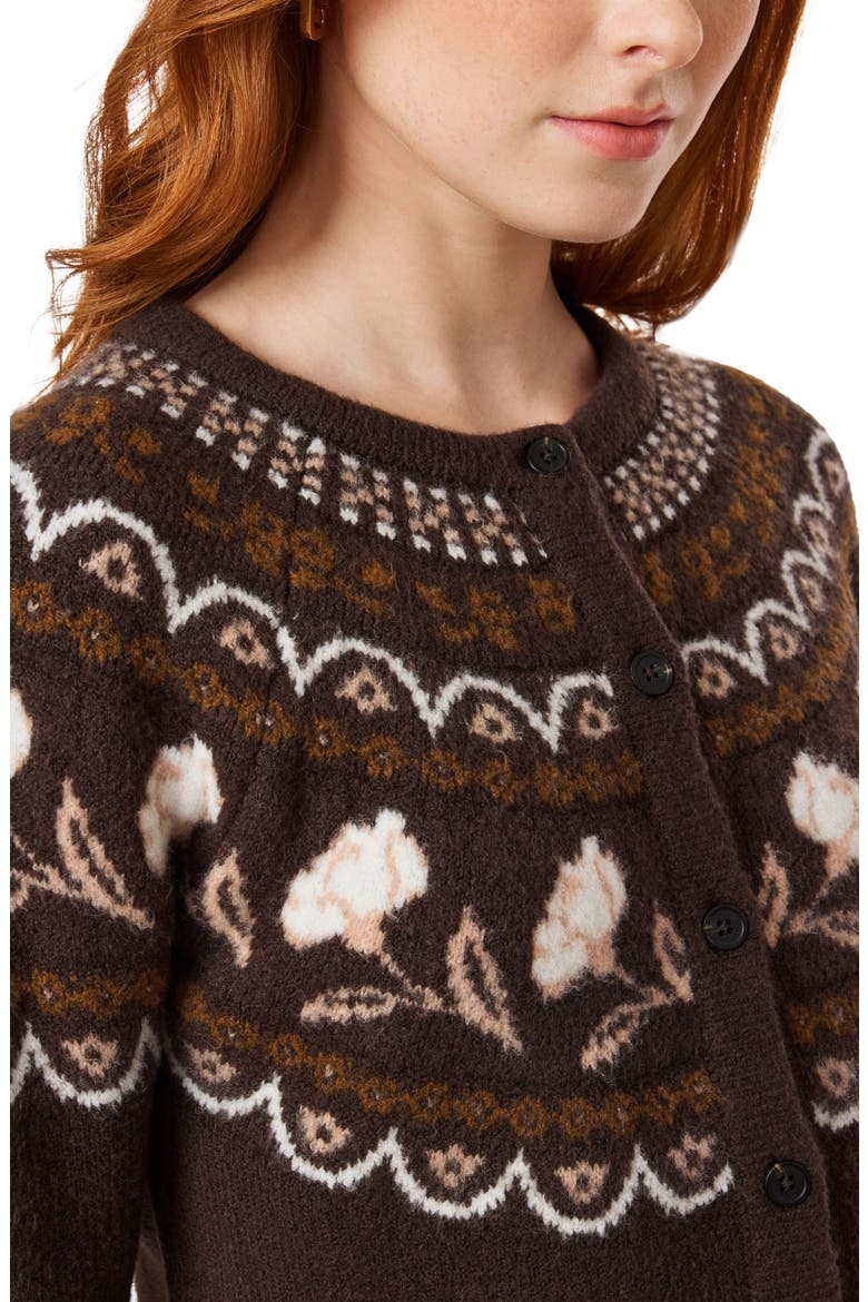 Crewneck Cardigan, Alternate, color, SEAL BROWN/ ROSE DUST