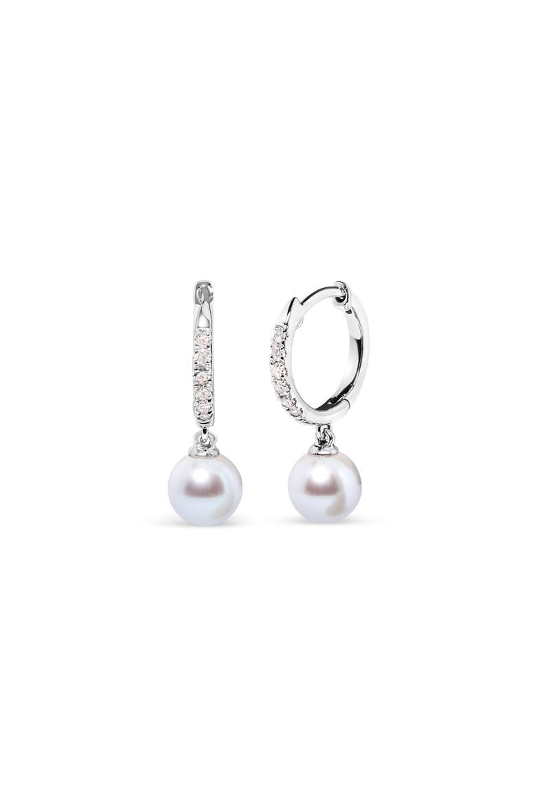 10K White Gold Cultured Freshwater Pearl and Diamond Accent Drop Earring, Alternate, color, White