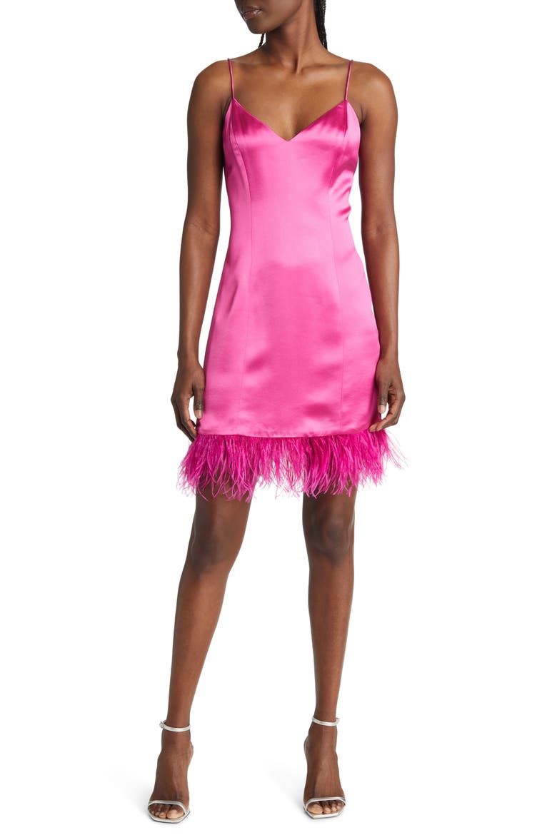 Roxanne Feather Trim Dress, Main, color, MAGNOLIA