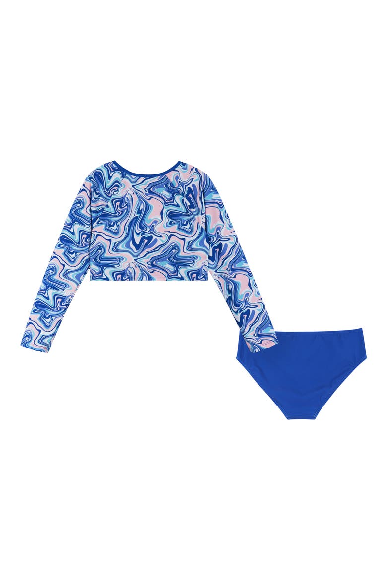 Kids' Blue Marble Long Sleeve Two-Piece Rashguard Swimsuit, Alternate, color, BEL AIR BLUE