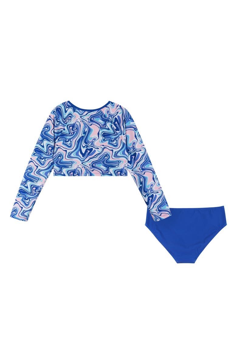 Andy & Evan Kids' Blue Marble Long Sleeve Two-Piece Rashguard Swimsuit, Alternate, color, Bel Air Blue