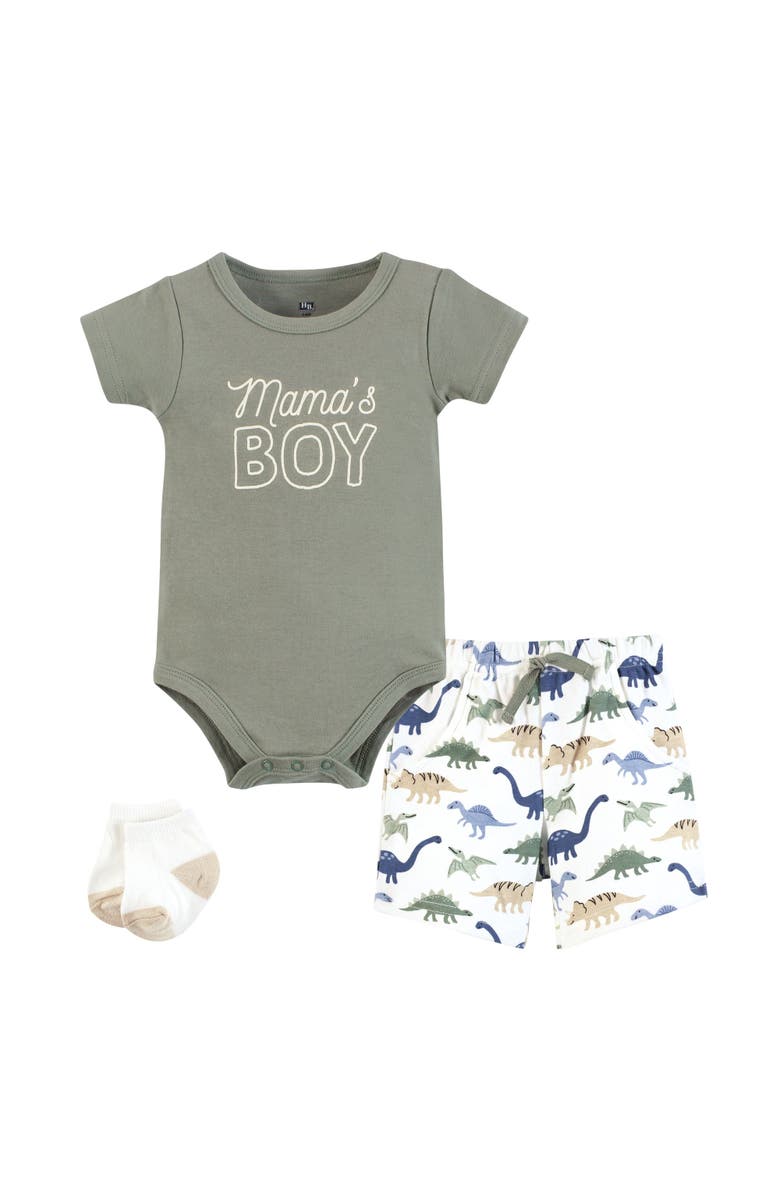 Hudson Baby Bodysuit, Short and Sock, Main, color, Mamas Boy Sage Dino