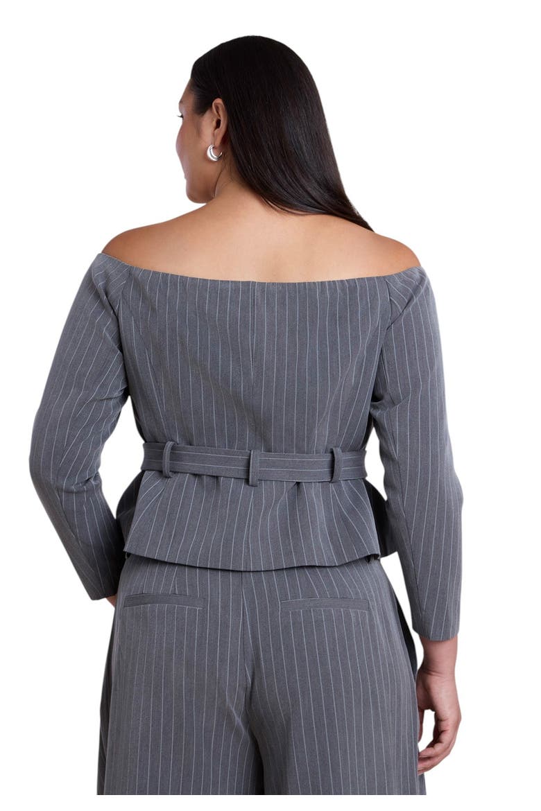 Off The Shoulder Belted Blazer Top, Alternate, color, DARK HEATHER GREY