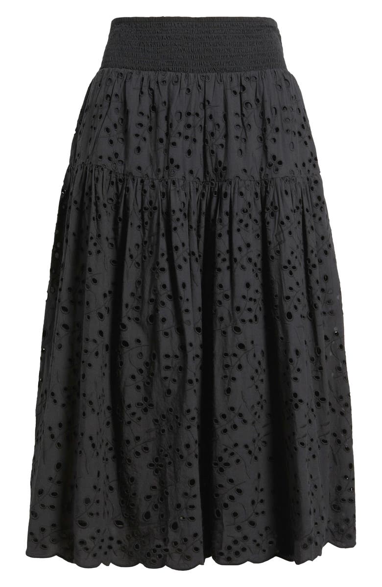Caslon<sup>®</sup> Smocked Waist Eyelet Midi Skirt, Alternate, color, Black