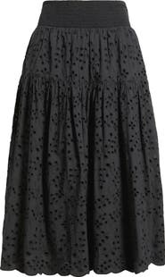 Caslon® Smocked Waist Eyelet Midi Skirt