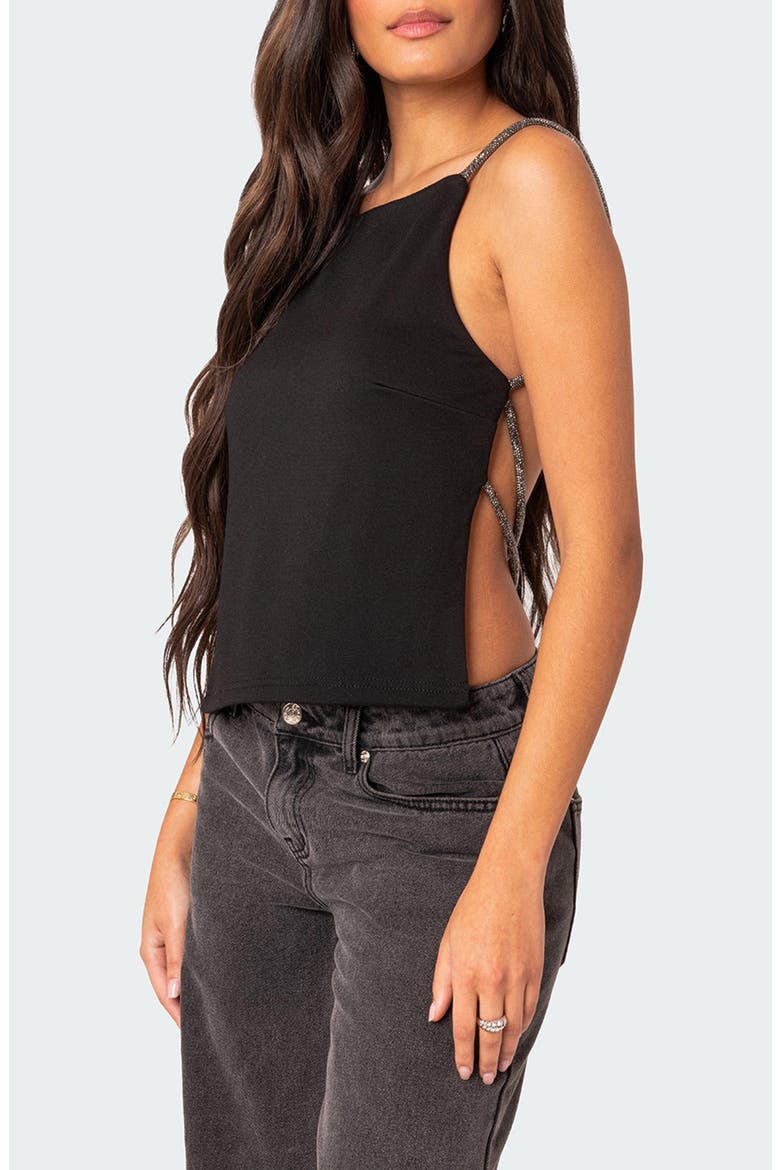 Karli Embellished Strap Open Back Top, Main, color, BLACK