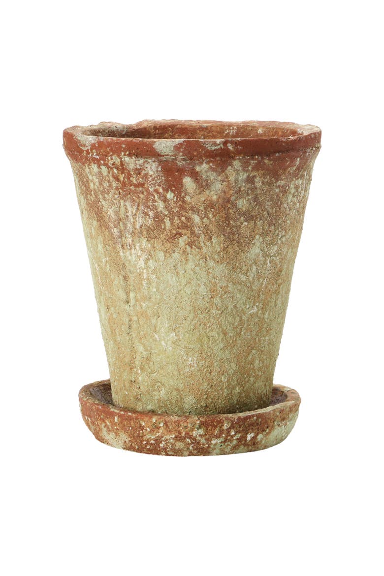 Round Cement Planter with Saucer, Main, color, Brown
