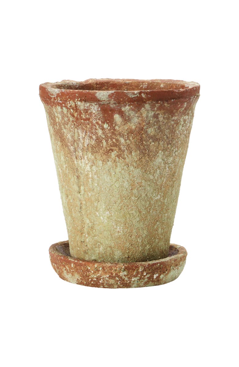 Storied Home Round Cement Planter with Saucer, Main, color, Brown