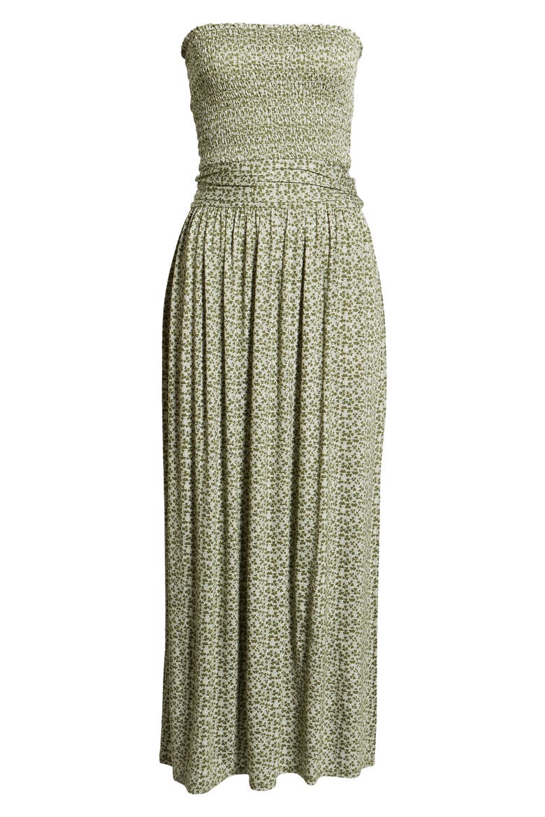 Strapless Smocked Maxi Dress, Alternate, color, GREEN CYPRESS CLOVER