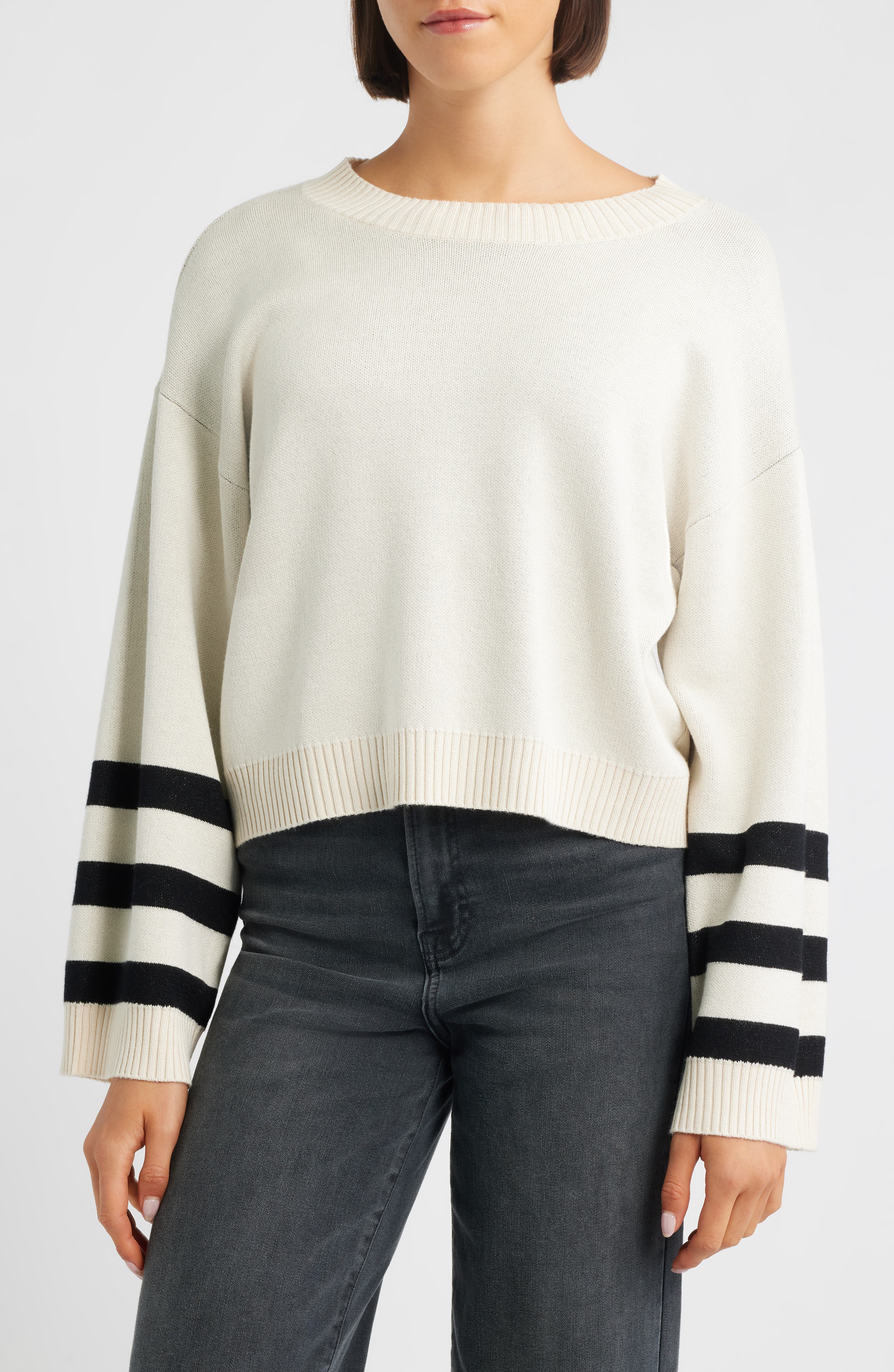 Crop Stripe Sleeve Sweater - image 3
