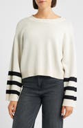 CITY BLUES Crop Stripe Sleeve Sweater