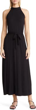 Loveappella Tie Waist Halter Maxi Dress