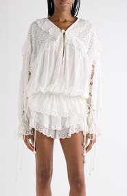 Isabel Marant Nowana Drawstring Cotton & Silk Eyelet Top