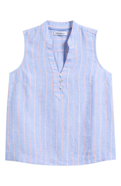 Sea Salt Stripe Sleeveless Linen Top