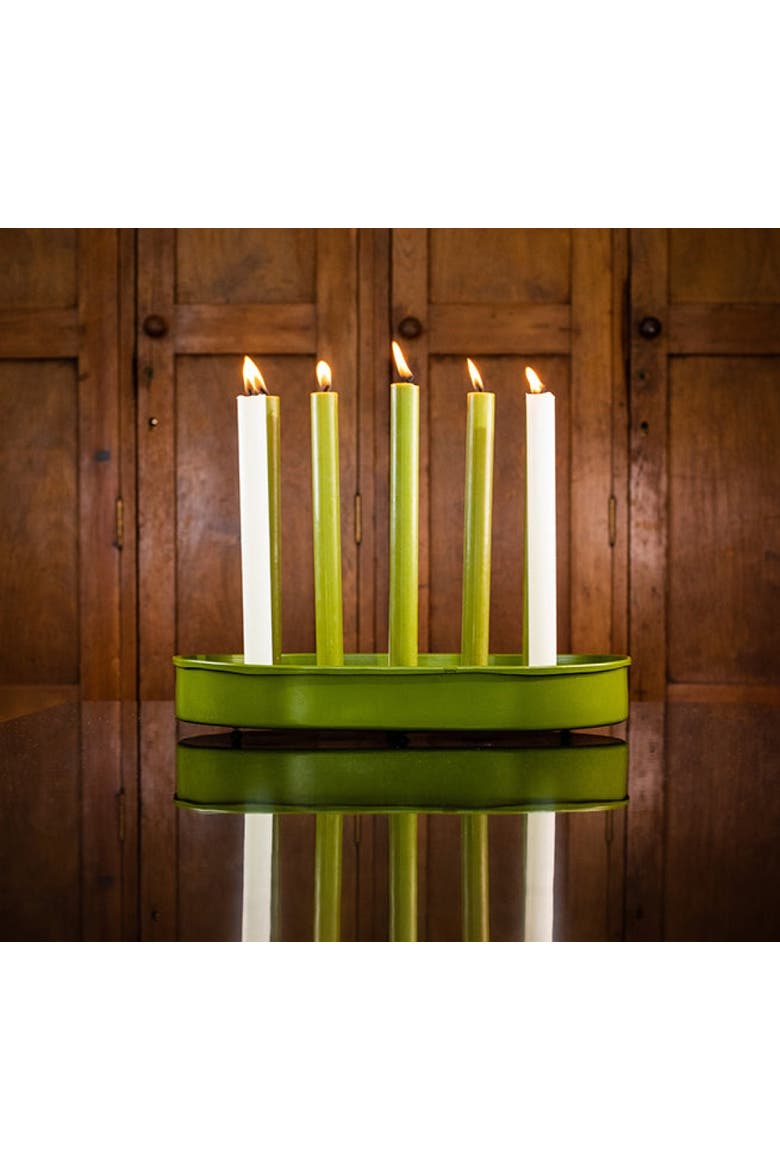 Oval Metal Candle Platter, Alternate, color, Olive