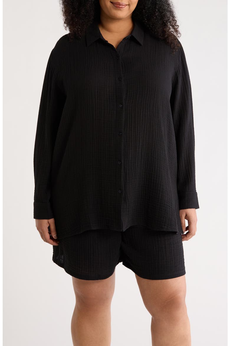 Classic Collar Easy Organic Cotton Button-Up Shirt, Main, color, BLACK