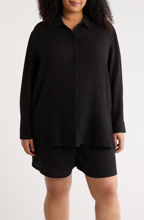 Classic Collar Easy Organic Cotton Button-Up Shirt (Plus)