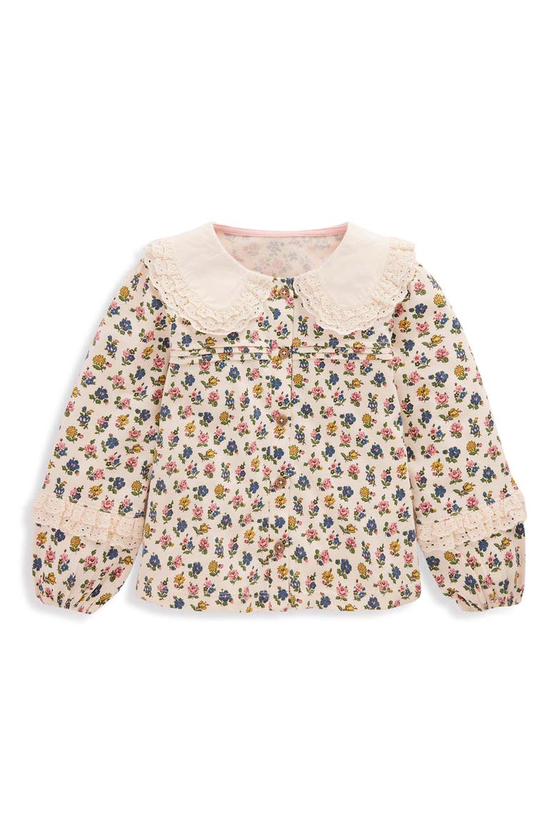 Kids' Broderie Collar Cotton Jersey Top, Main, color, VANILLA WHITE FLORAL