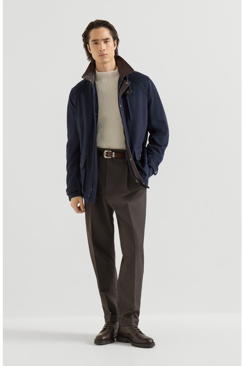 Virgin wool cloth field jacket with nappa leather inserts, Alternate, color, Blue