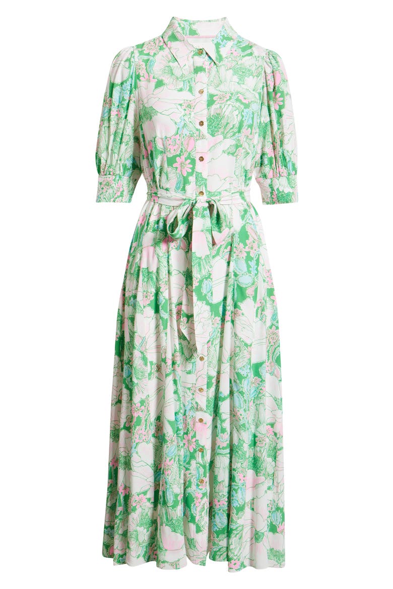 Larkyn Midi Shirtdress, Alternate, color, PUTTING GREEN POPPY LAND