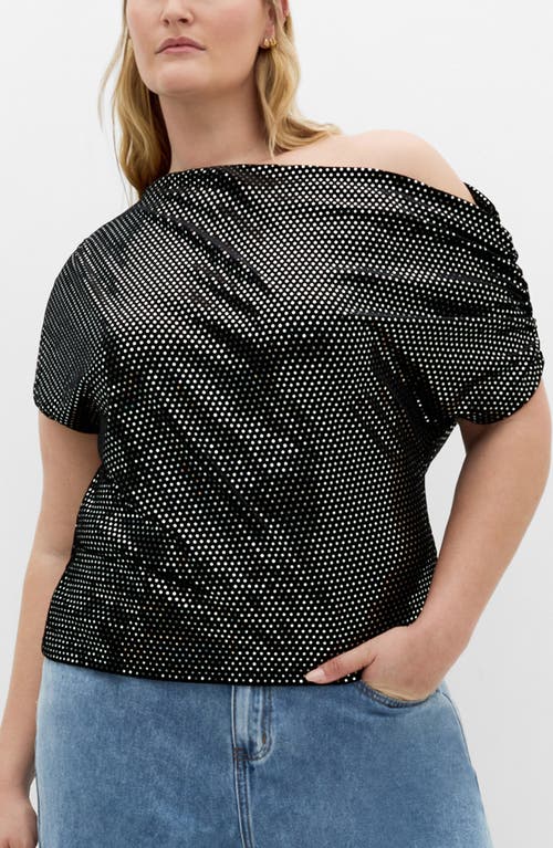 City Chic Shimmy One-shoulder Top In Black