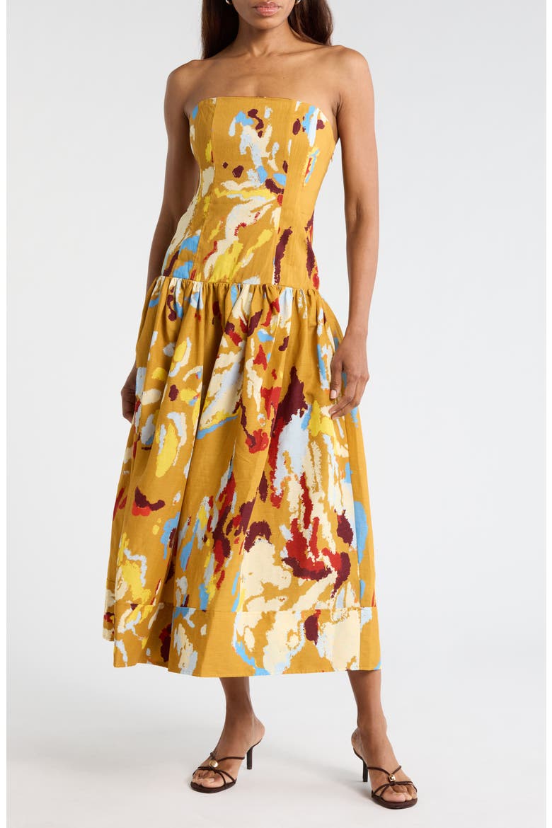 June Strapless Linen Blend Dress, Main, color, DESERT MULTI