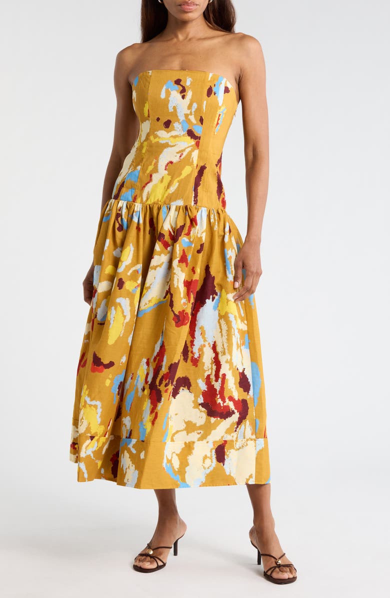 A.L.C. June Strapless Linen Blend Dress, Main, color, Desert Multi