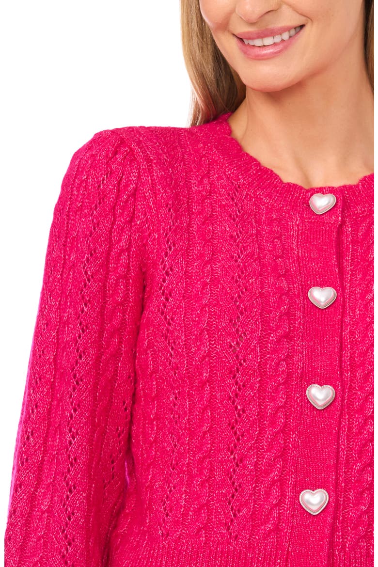 Heart Button Pointell Cardigan, Alternate, color, ELECTRIC PINK
