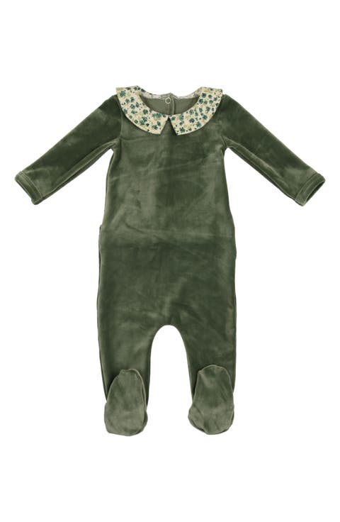 Floral Collar Velour Footie (Baby)