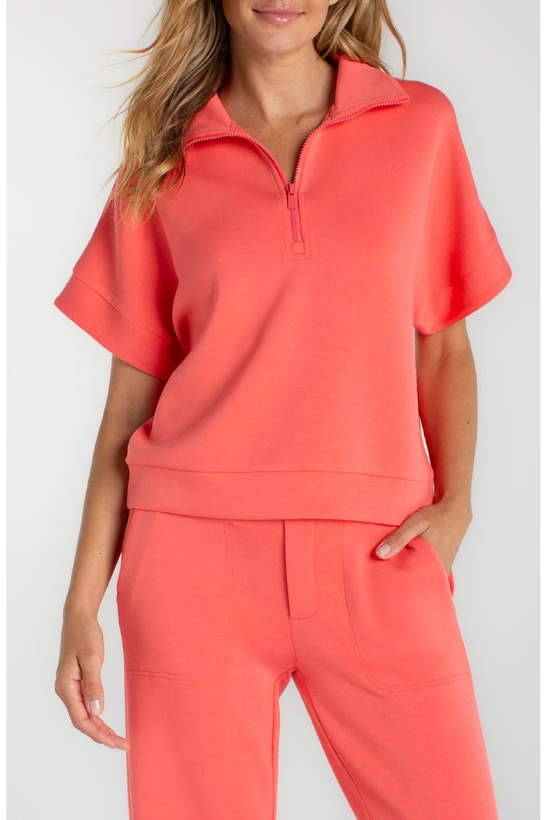Knit Half Zip Top, Main, color, SUNSET CORAL