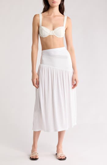 Sanctuary Asymmetric Mixed Media Cover-up Maxi Skirt In White