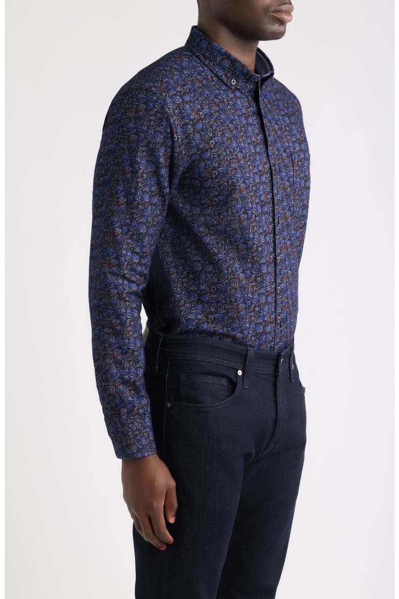 Lane Print Cotton Button-Up Shirt, Alternate, color, NAVY / BROWN FROND