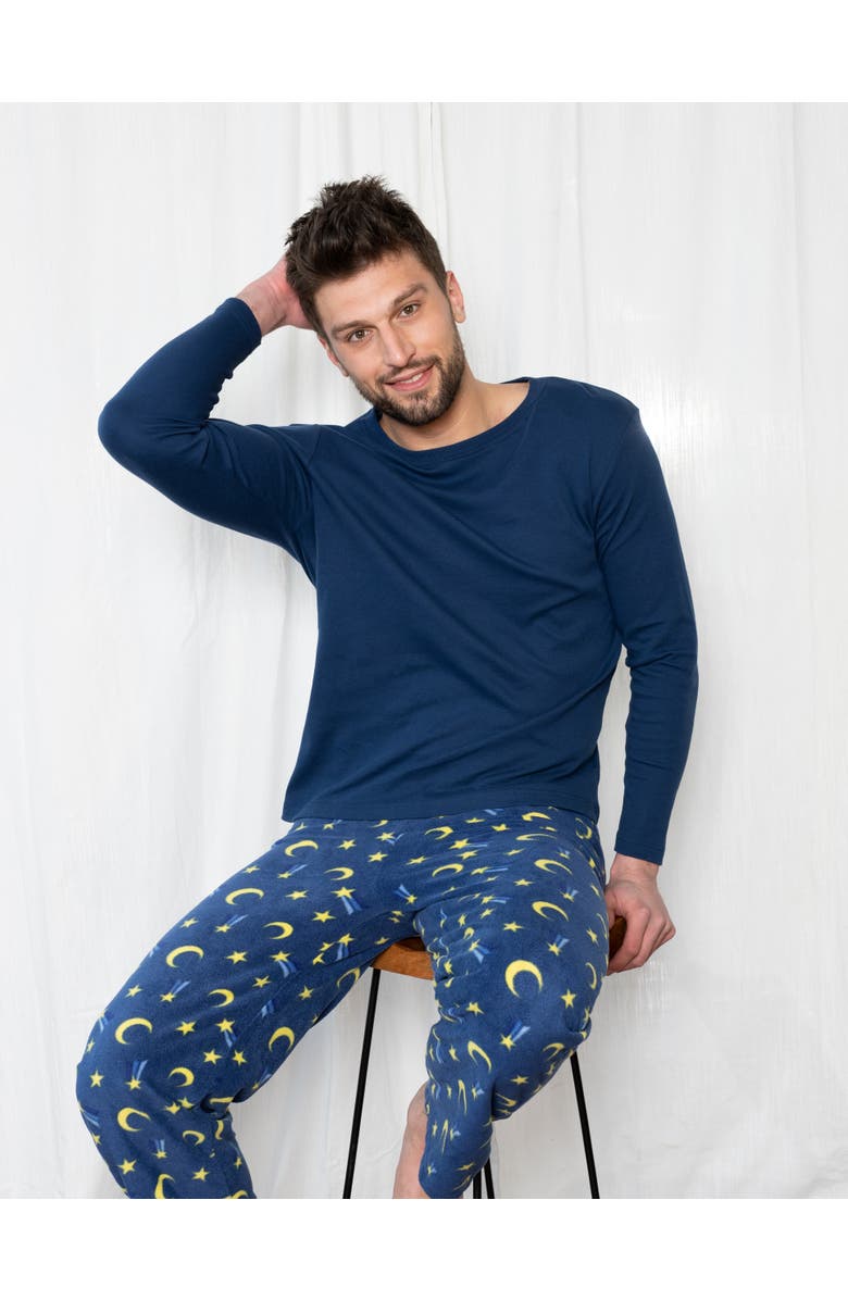 Leveret Men's Cotton Top & Fleece Pants Printed Matching Family Holiday Pajama Set, Alternate, color, Moon