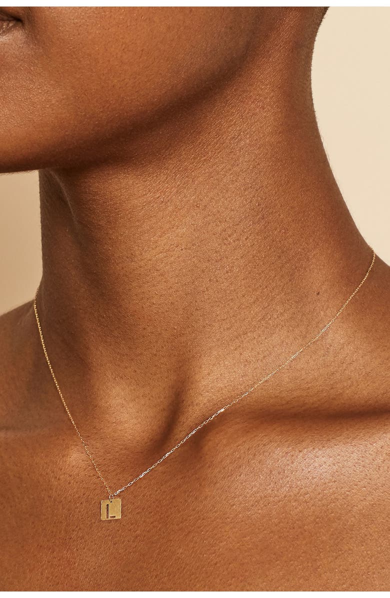 Oradina 14K Gold Initial Tile Petite Necklace, Alternate, color, Letter R