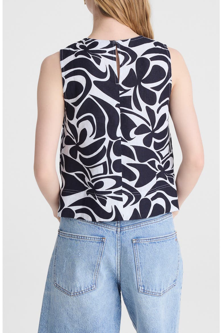 Suki Abstract Print Linen Top, Alternate, color, WHITE