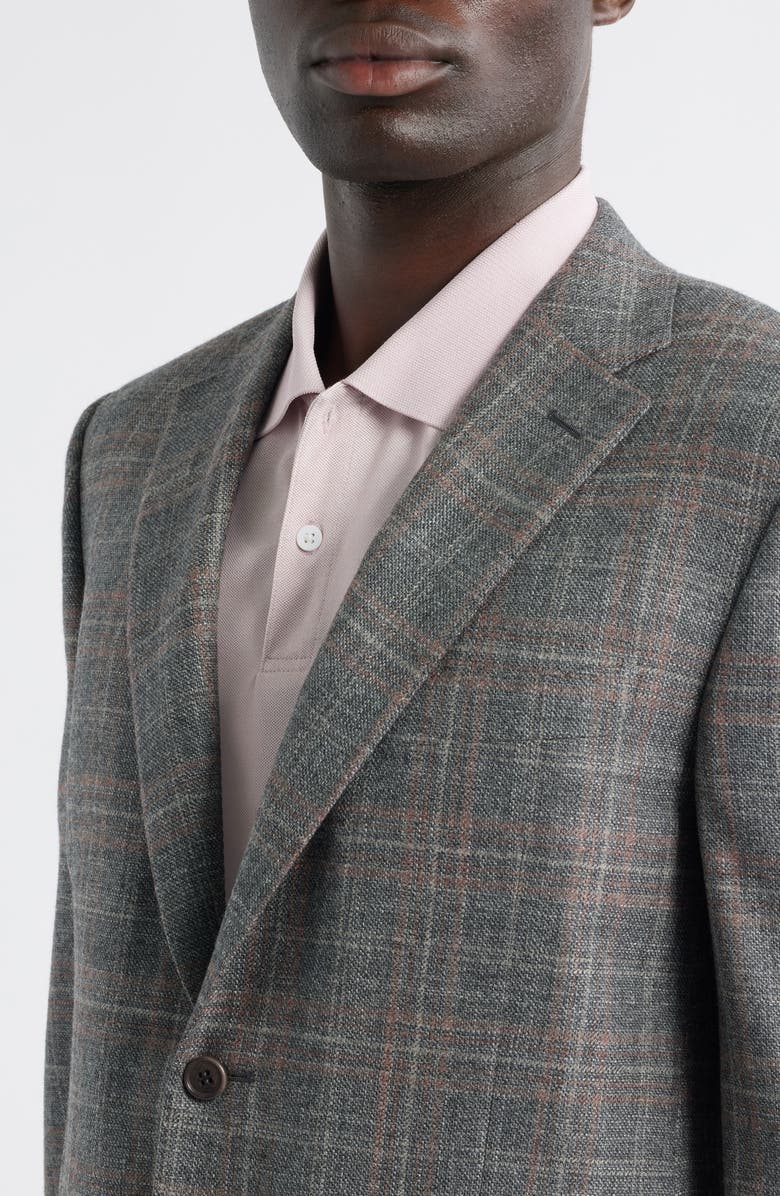 Canali Siena Regular Fit Plaid Wool & Silk Blend Sport Coat, Alternate, color, Grey