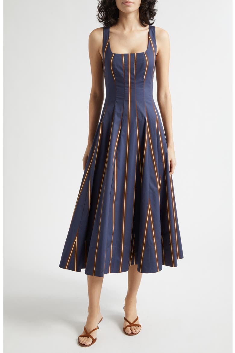 Wells Stripe Stretch Cotton Poplin Midi Dress, Main, color, TWILIGHT STRIPE