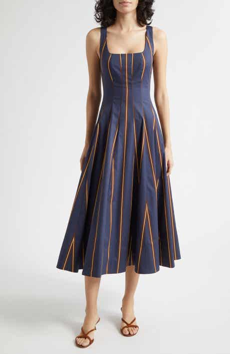 Wells Stripe Stretch Cotton Poplin Midi Dress