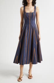 STAUD Wells Stripe Stretch Cotton Poplin Midi Dress
